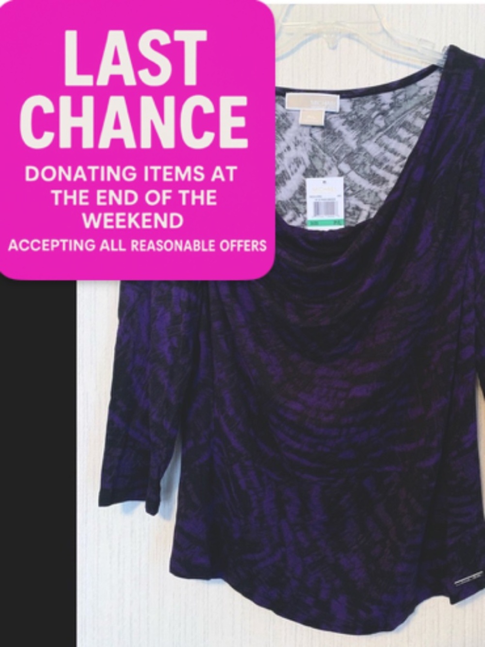 Michael Kors NWT Petite Large Purple & Black Ladies Top